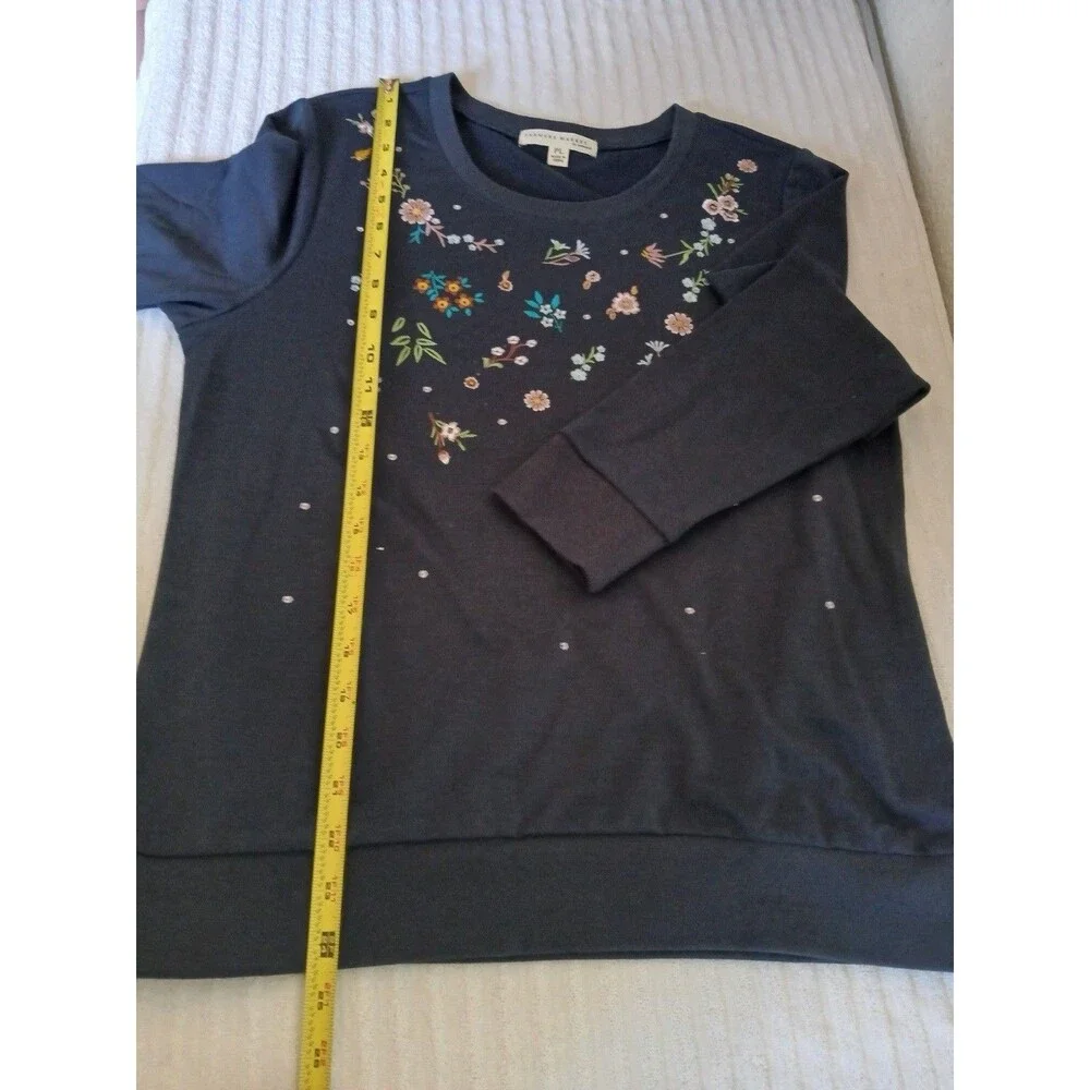 Farmers Market PL Embroidered Floral Navy Sweatshirt Long Sleeve Pullover Casual